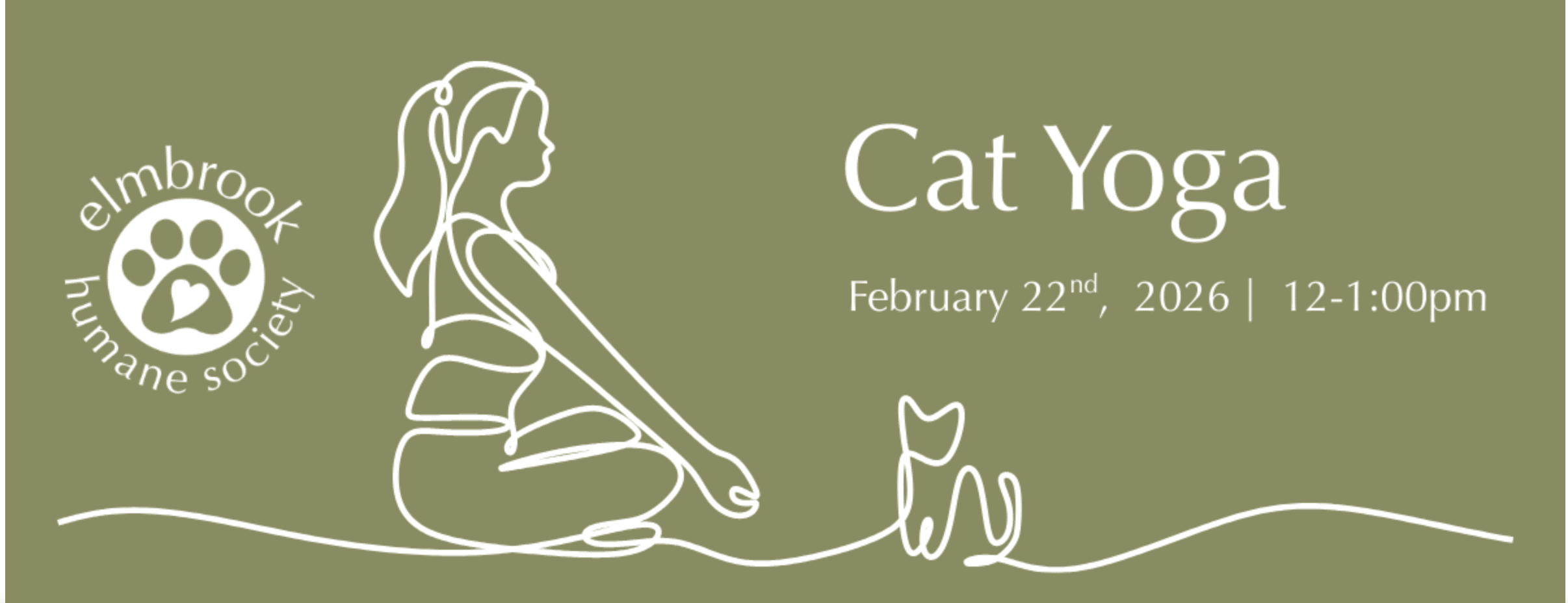 Line art of a woman sitting in a yoga pose with a cat sitting and facing her.